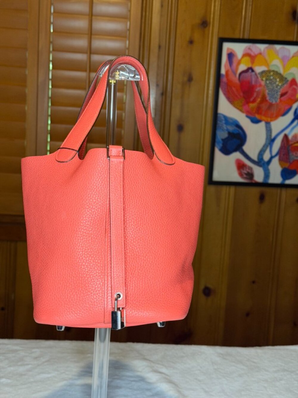 Hermès Picotin Lock 22 Rouge Pivoine Clemence Palladium HW